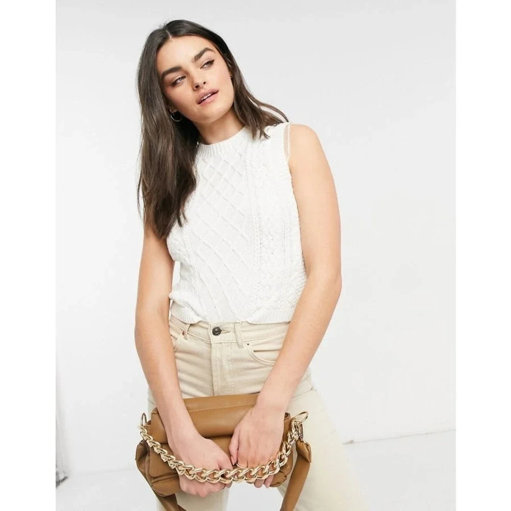 NWT Lost Ink White Cable Knit 100% Cotton Sweater Vest Women's‎ Small